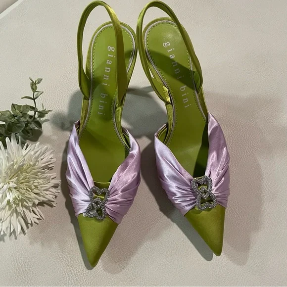 Elegant Lime and Pink Slingback Heels - Picture 5 of 11